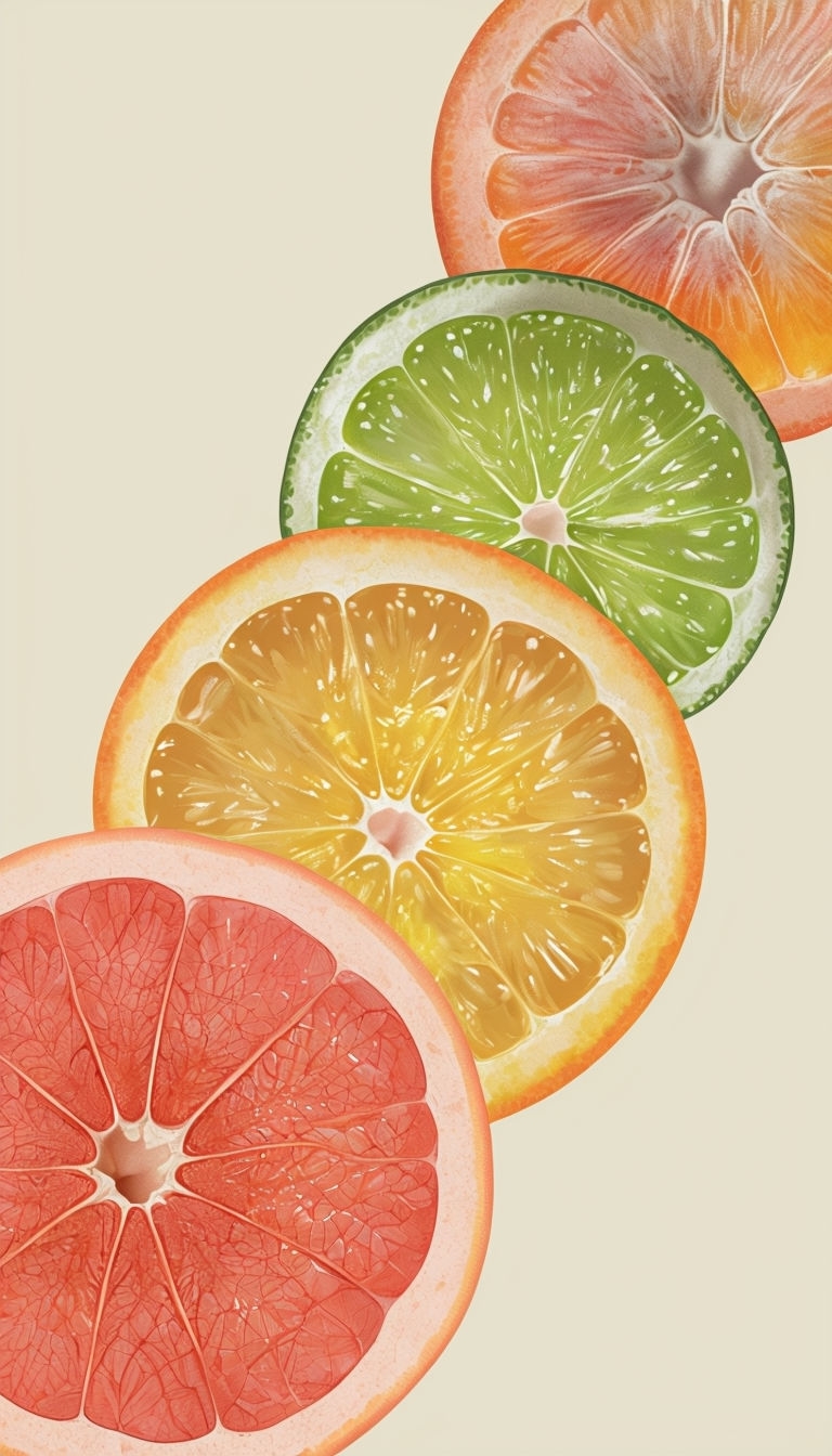 Vibrant Citrus Fruit Slice Illustration for Fresh Summer Vibes Mobile Wallpaper