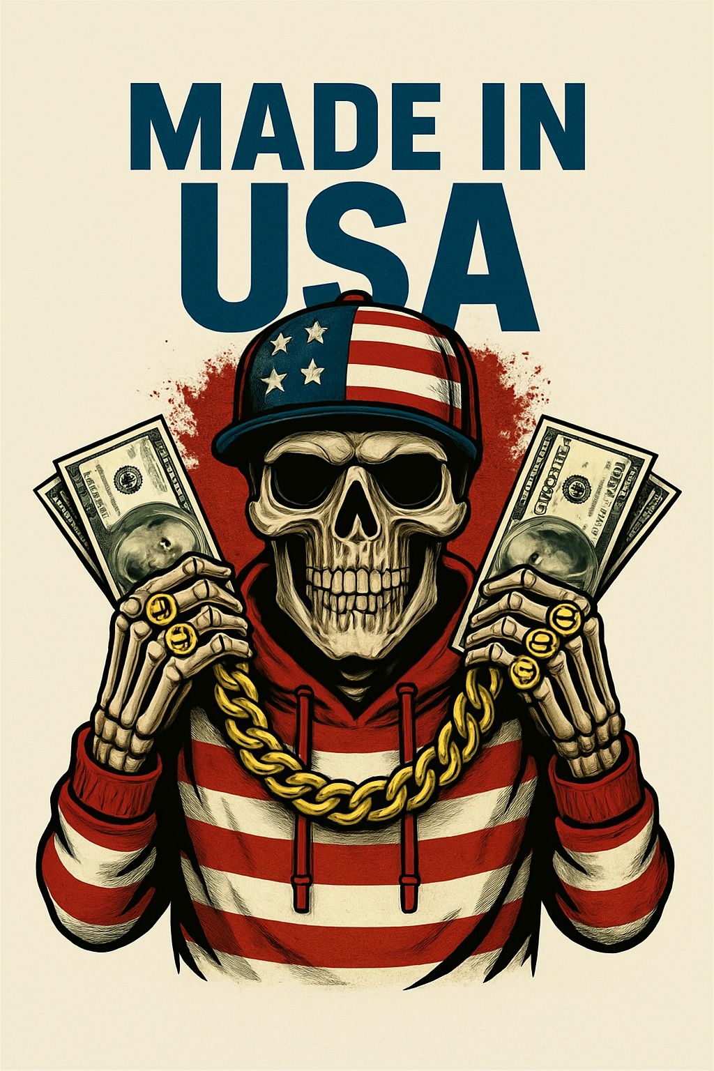Patriotic Skeleton with Currency and Made in USA Text T-Shirt