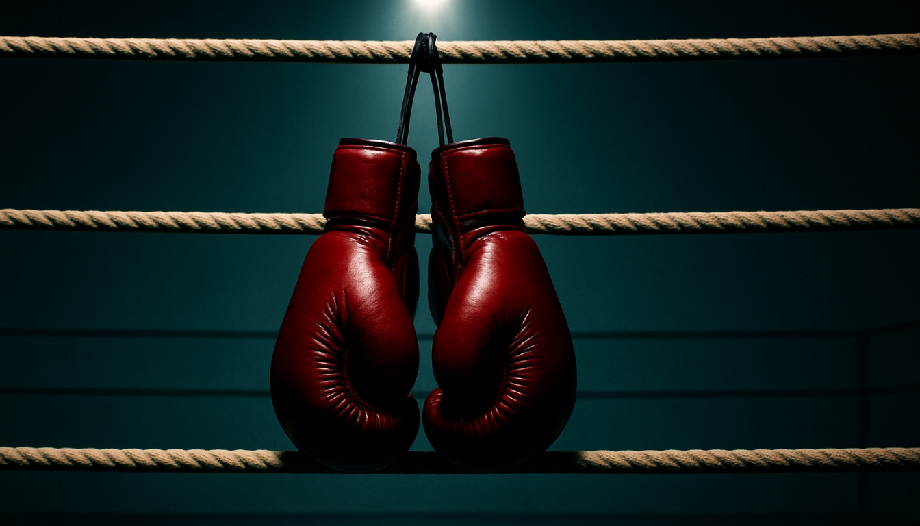 Dramatic Red Leather Boxing Gloves in Ring Background Image Virtual Backgrounds