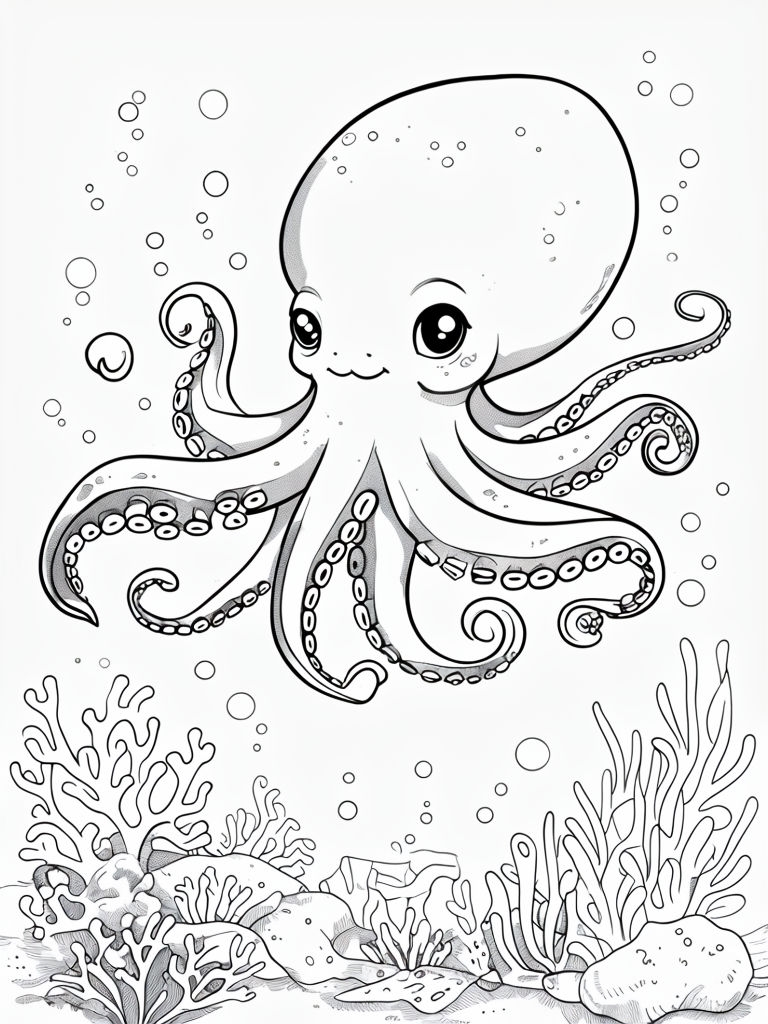 Playful Cartoon Octopus Swimming Underwater Coloring Page