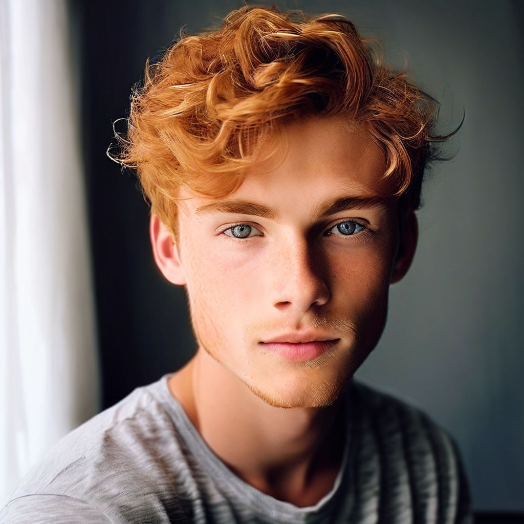 young man ginger hair no beard brown eyes