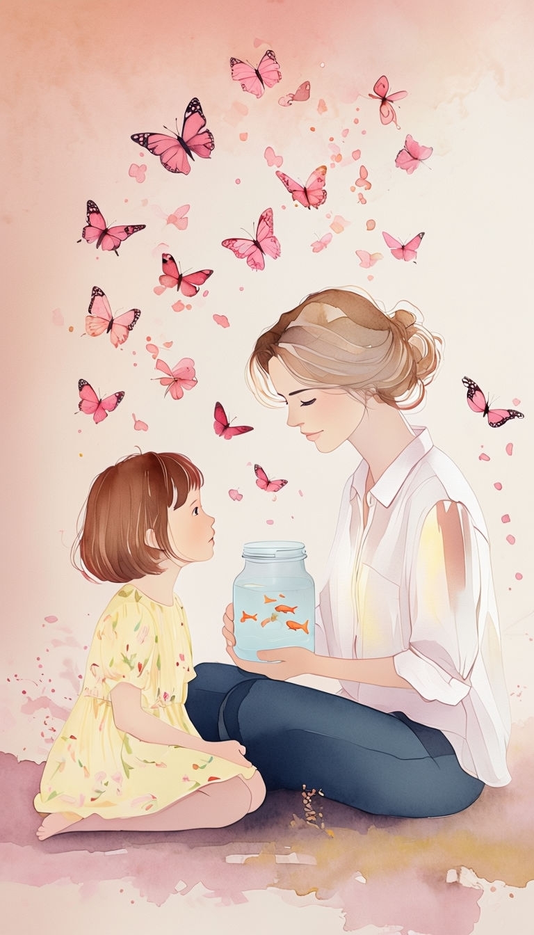 Delicate Watercolor Mother's Day Card with Mother and Daughter Art
