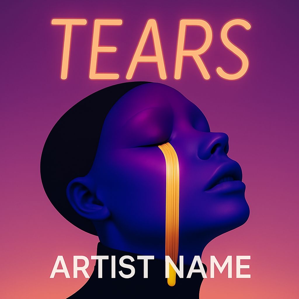 Emotional Purple Figure with Golden Tear and Neon Tears Text Spotify Album Cover