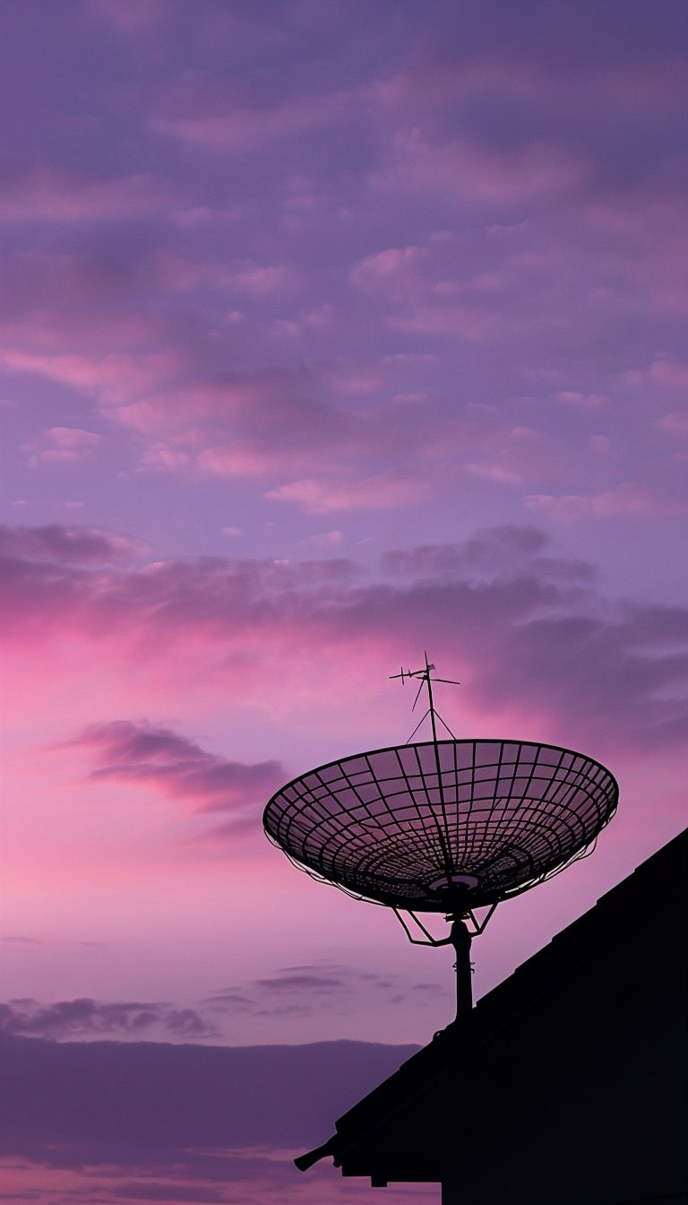Serene Sunset with Silhouetted Satellite Dish Mobile Wallpaper
