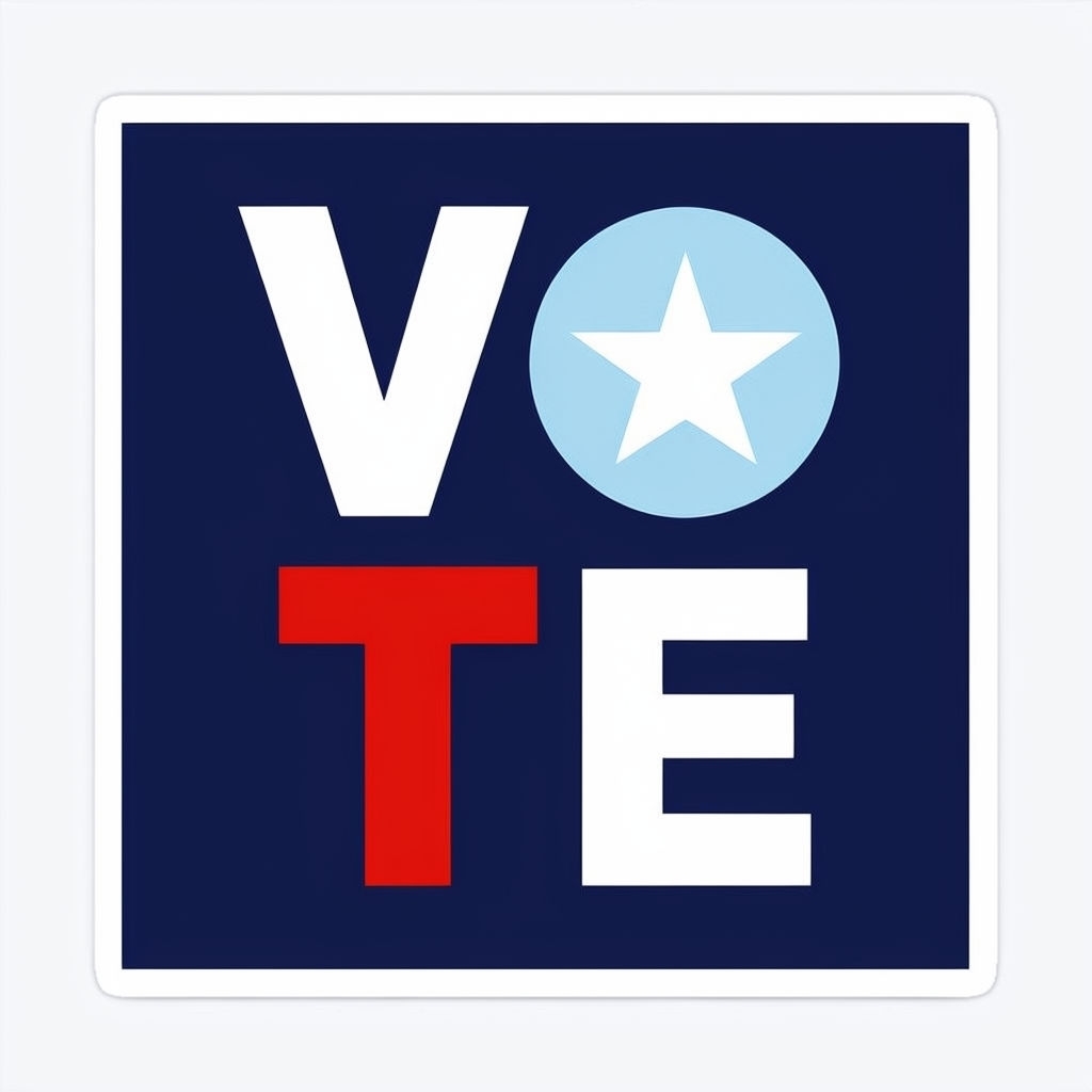 Patriotic VOTE Sticker with Bold Text and Star Design