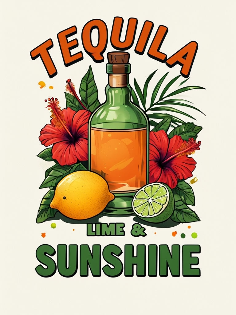 Vibrant Tequila Bottle with Citrus Fruits T-Shirt