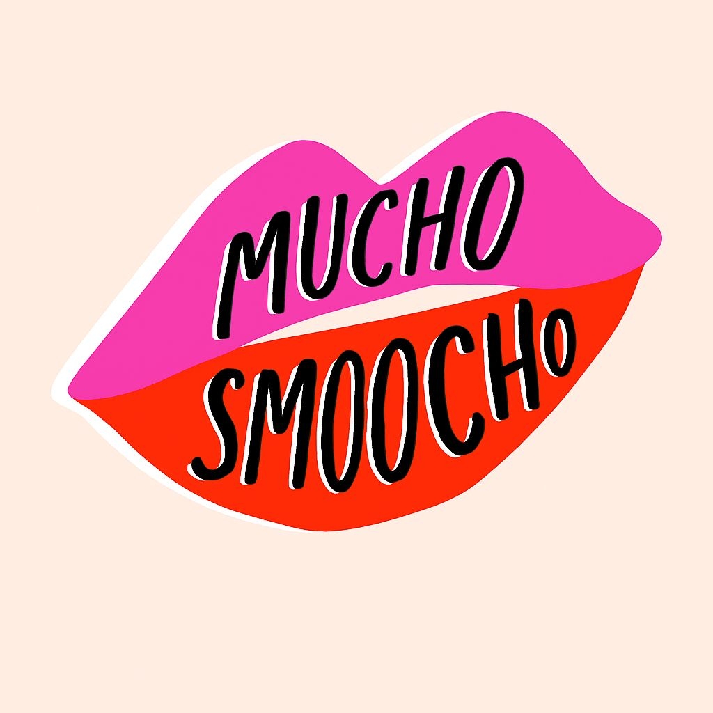 Playful Pink and Red Lips with 'MUCHO SMOOCHO' Sticker