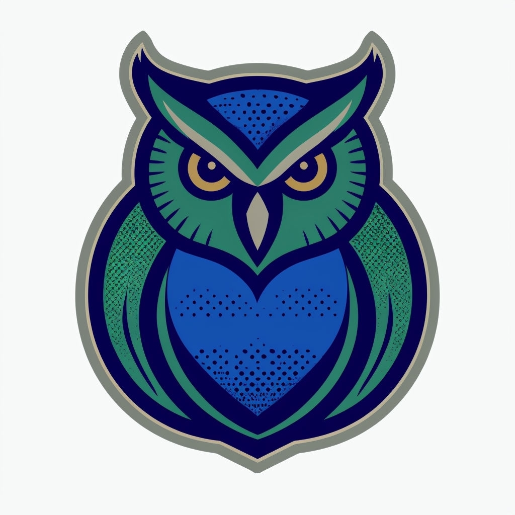 Stylized Owl Illustration with Bold Colors and Patterns Sticker