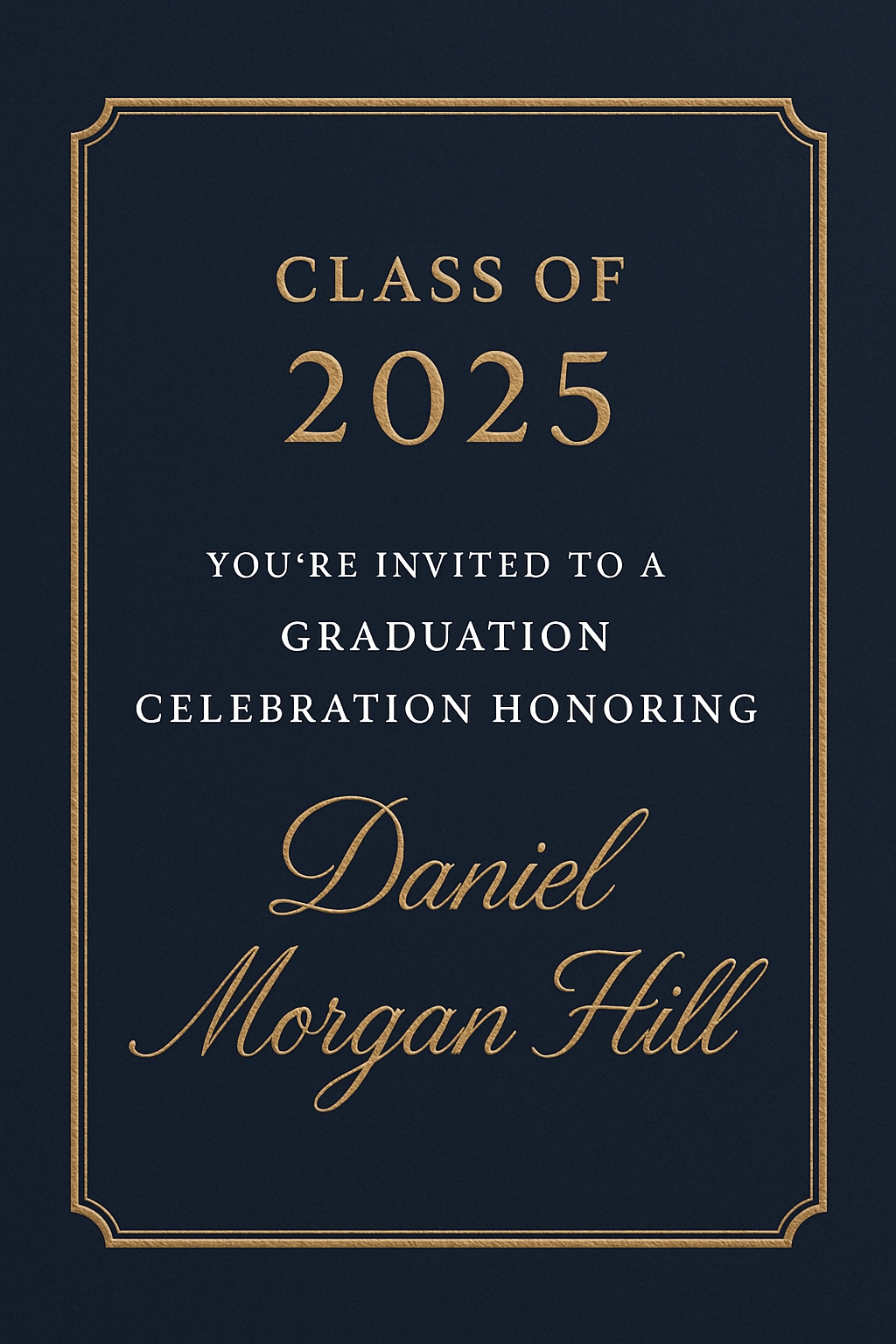 Elegant Navy Blue Graduation Invitation Card for Class of 2025