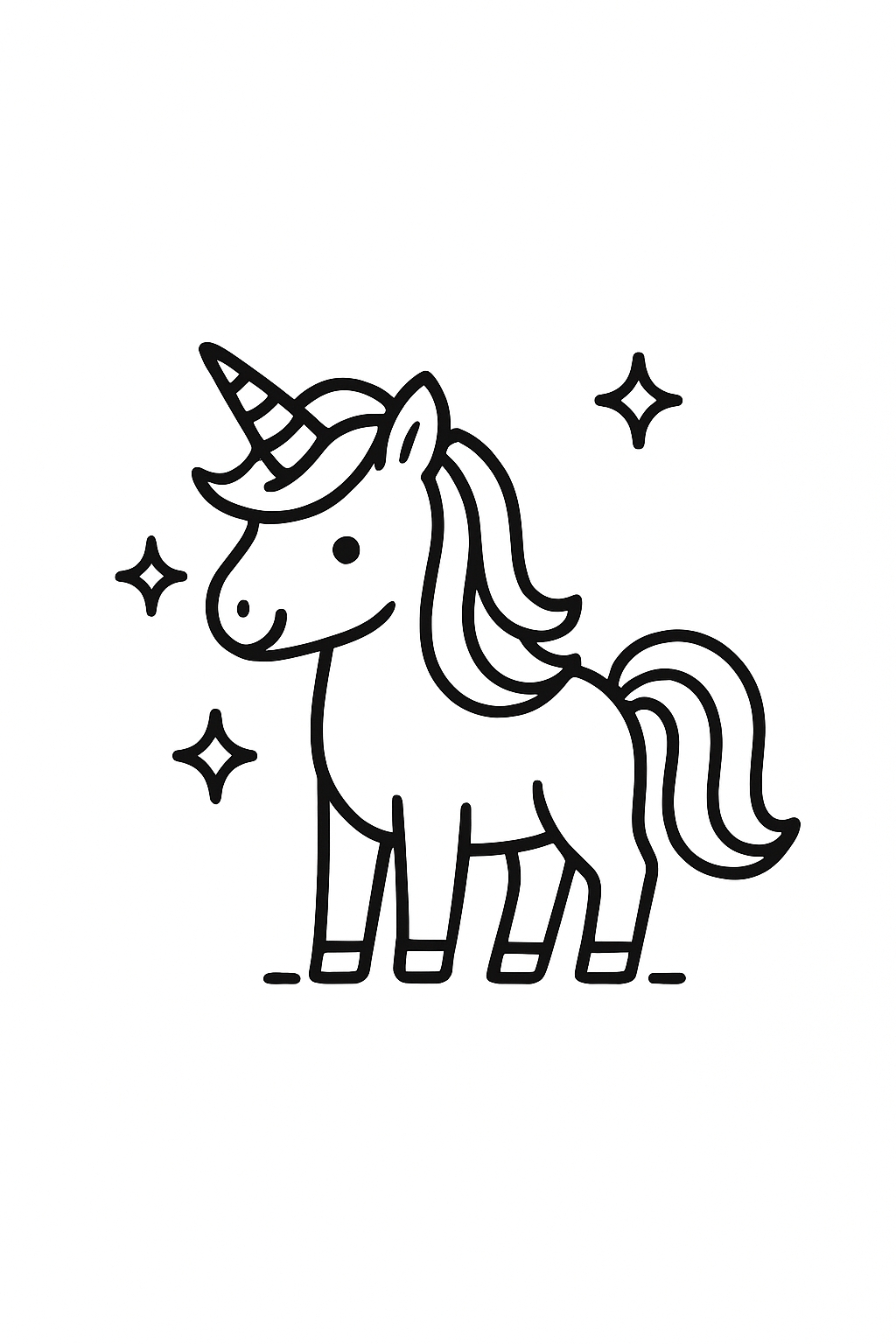 Playful Cartoon Unicorn with Stars Illustration Coloring Book Pages