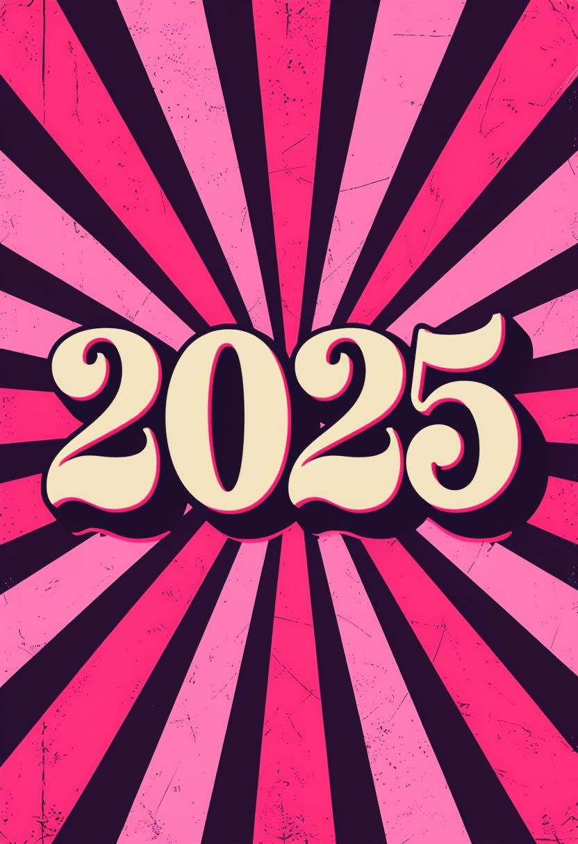 Vibrant Retro 2025 Graphic Design with Sunburst Background Poster