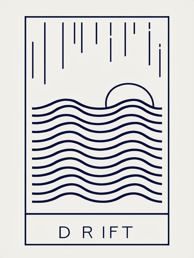 Minimalist Nautical Line Art with Waves and Sun Poster