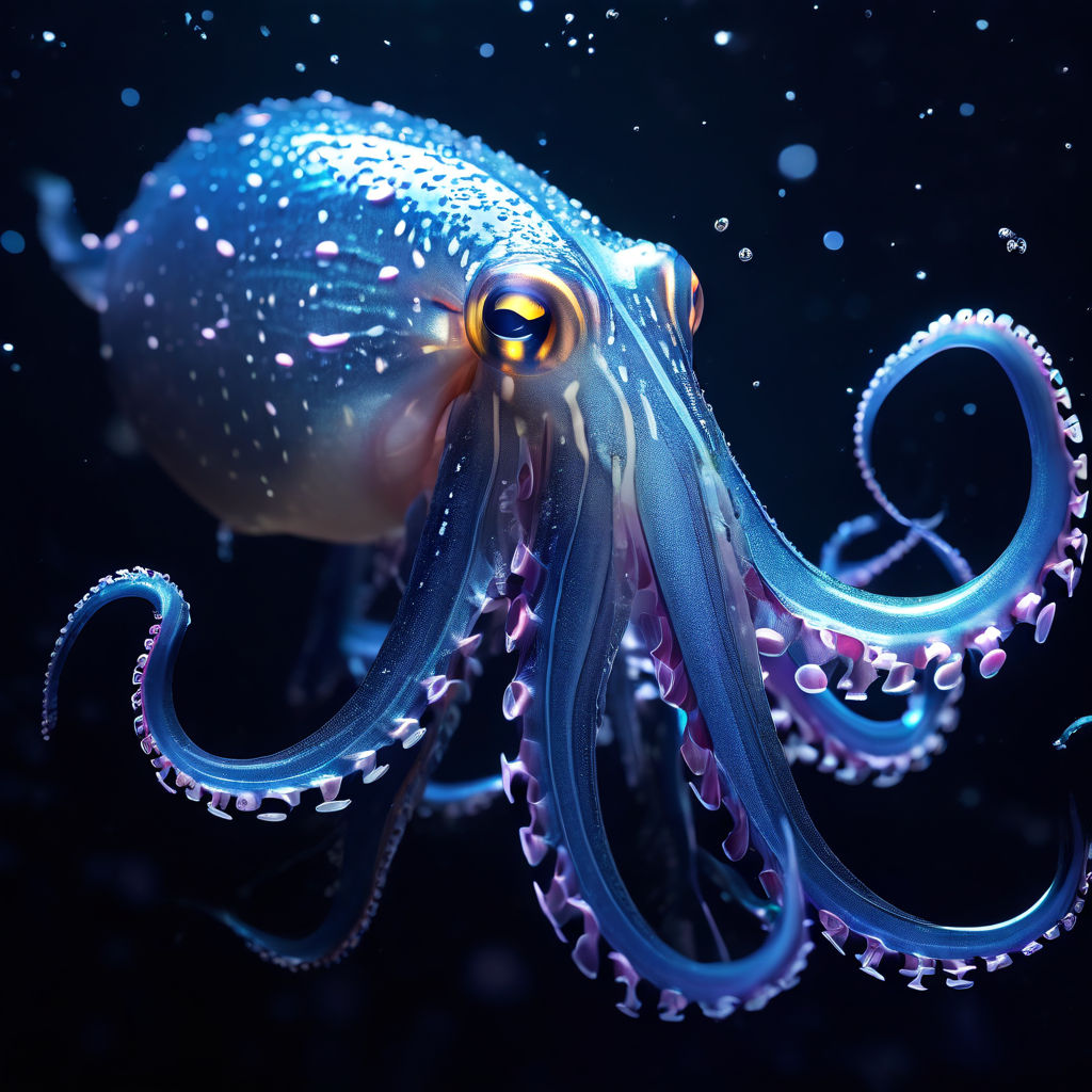 Big-finned squid swim in the dark depths of the ocean by AhmedSull ...