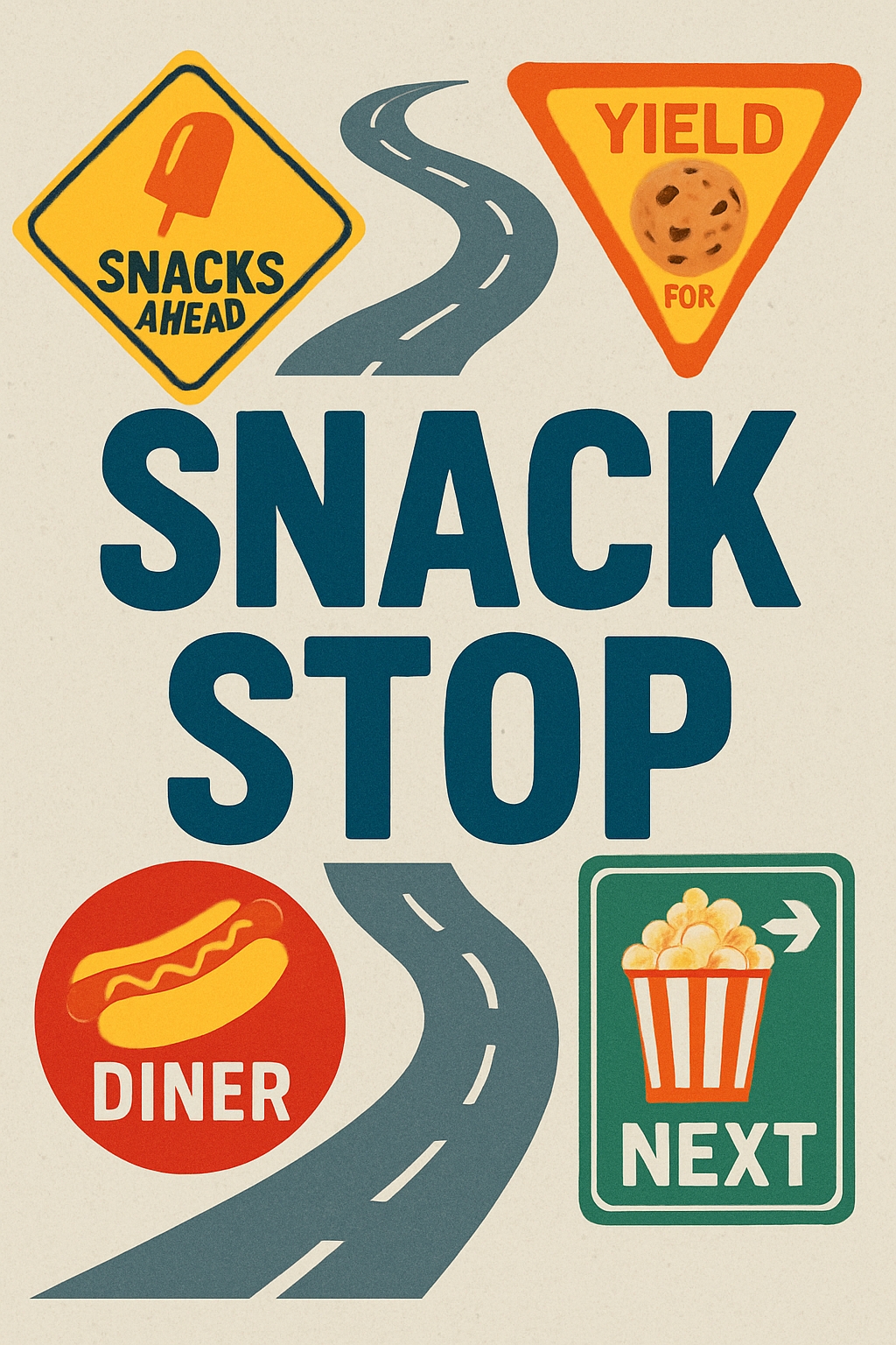 Retro Snack Stop Poster with Vintage Road Sign Illustrations Cards & Invites