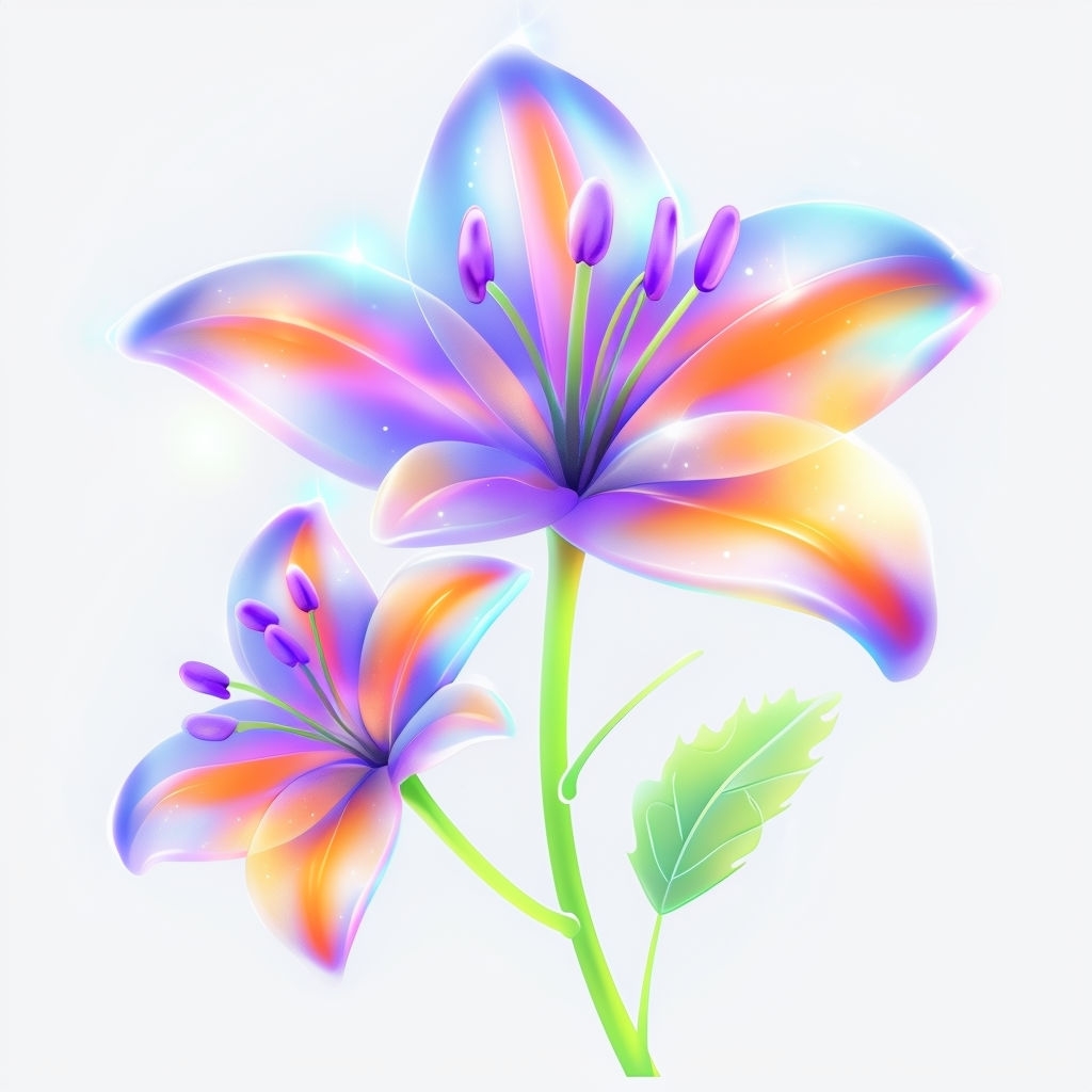 Vibrant Stylized Lilies Illustration with Whimsical Touch Sticker
