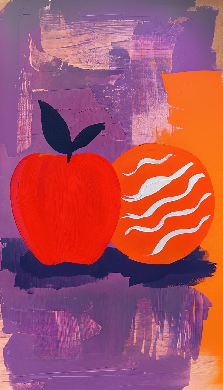 Bold Color Block Still Life of Apple and Orange Mobile Wallpaper
