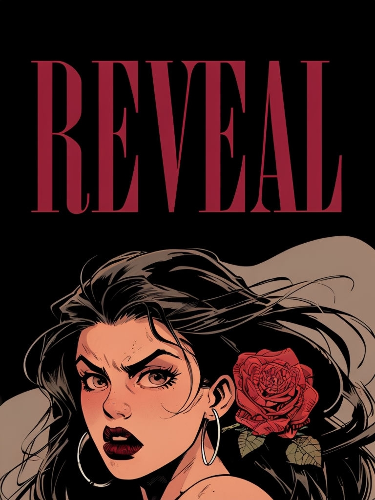 Dramatic Teen Girl Portrait with Red Rose Comic Art Poster