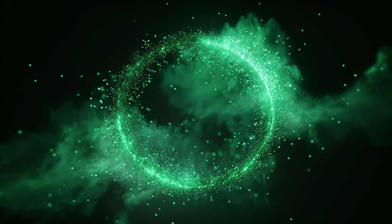 Glowing Green Halo Abstract with Sparkling Particles Background
