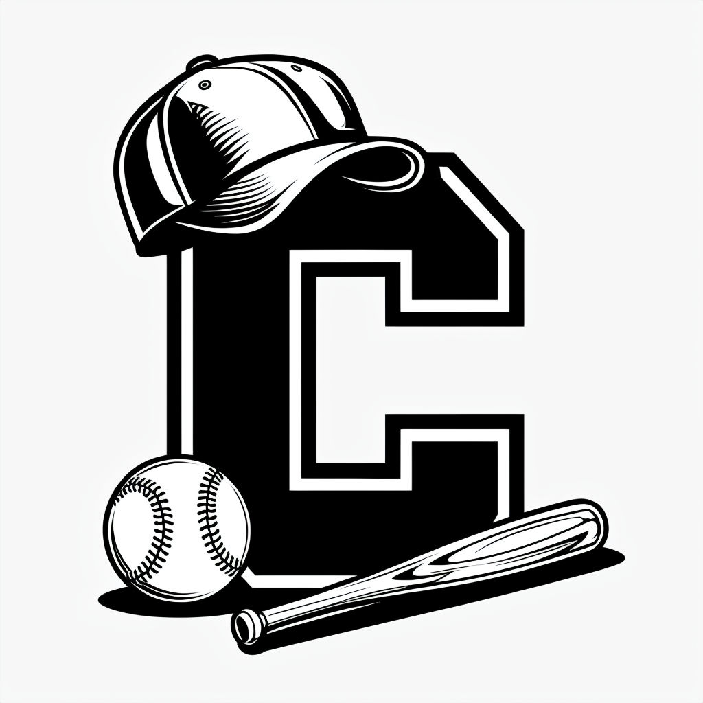 Bold Black and White 'C' Monogram with Baseball Elements Design Monogram