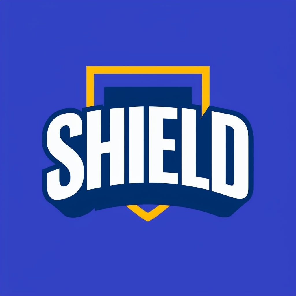 Strong Geometric SHIELD Logo Design on Vibrant Blue Background