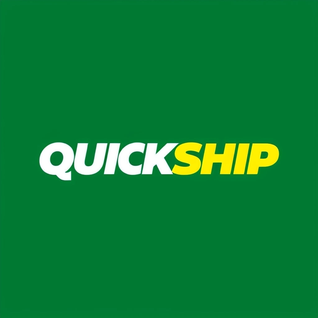 Minimalist Bold QUICKSHIP Logo in Forest Green Background Logo