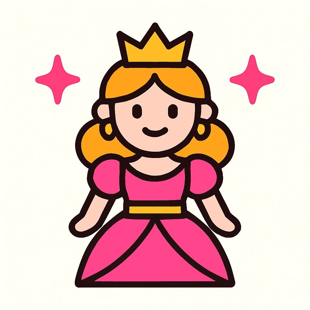 Cheerful Cartoon Princess Illustration with Crown and Dress Sticker