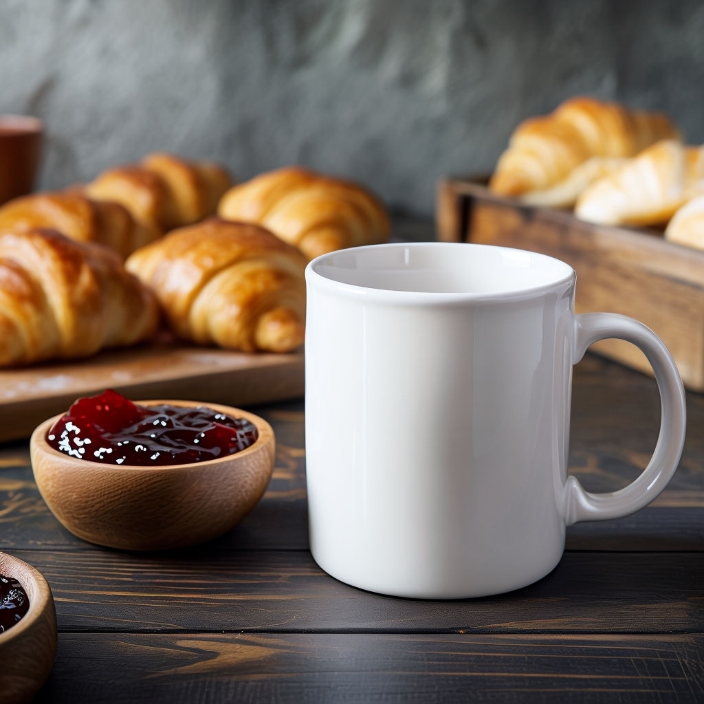 Cozy Still Life Breakfast Scene with White Ceramic Mug Mockup