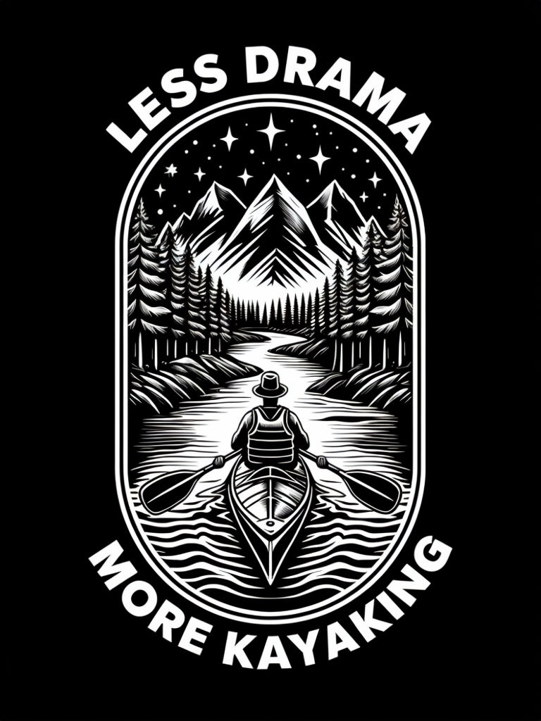Less Drama More Kayaking Adventure Illustration T-Shirt