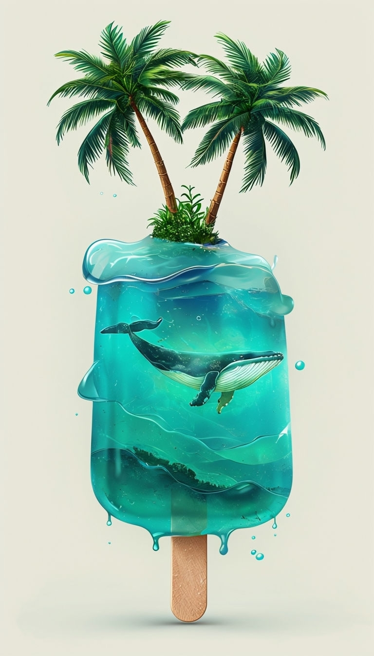 Surreal Ocean-Themed Ice Pop Digital Illustration Art