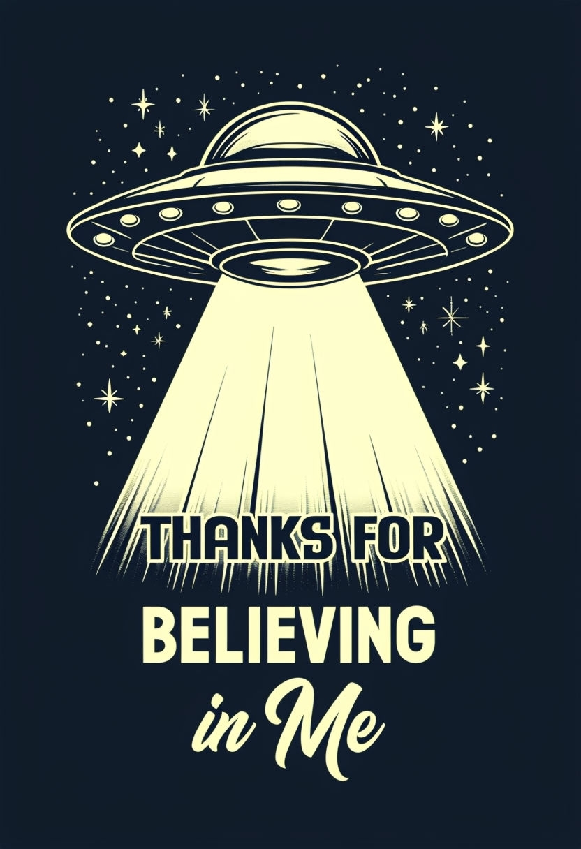 Whimsical UFO Illustration with Inspirational Message Poster