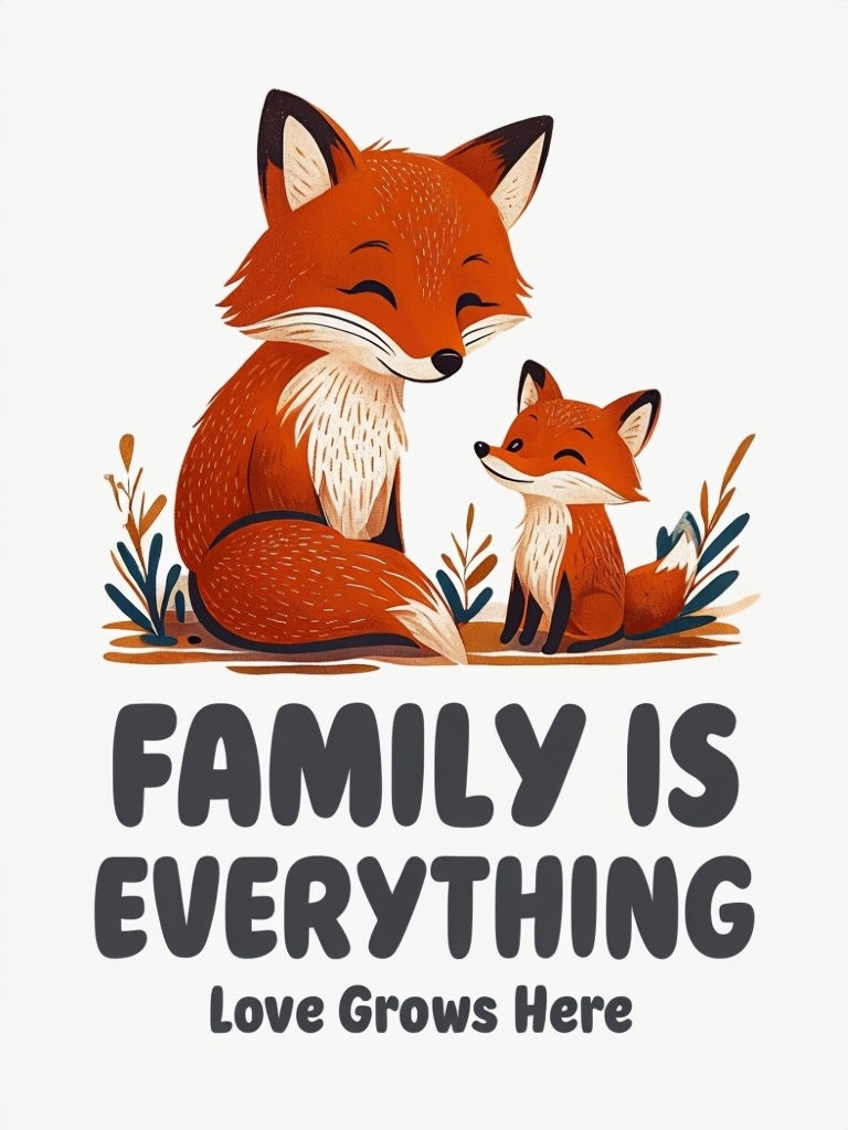 Charming Parent and Child Fox Family T-Shirt Design