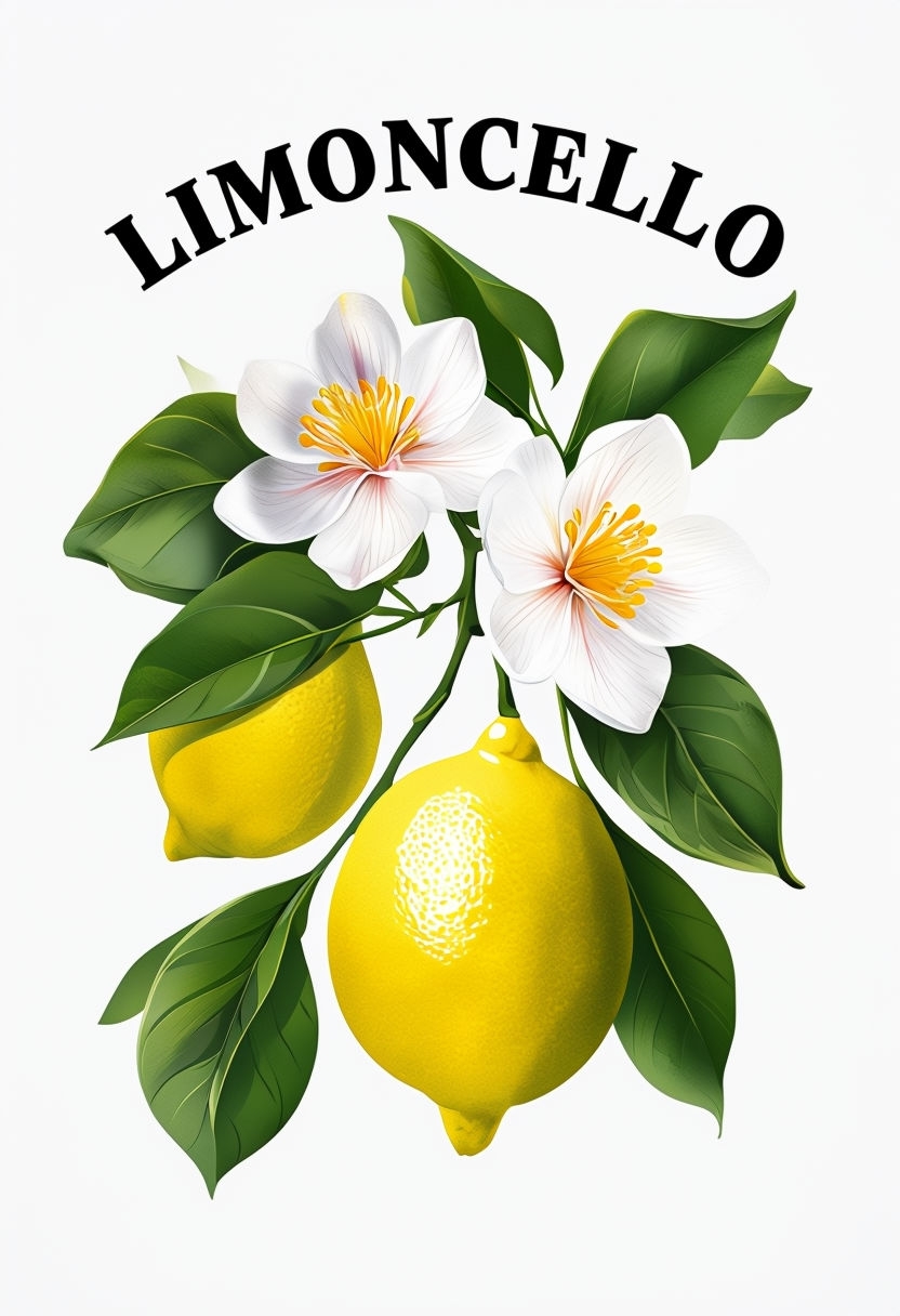 Vibrant Lemon Branch with Flowers and Limoncello Text Poster