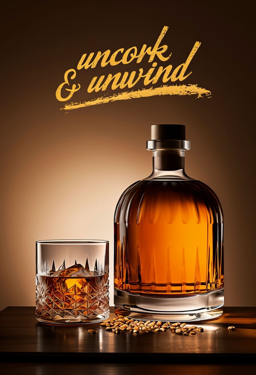 Elegant Whiskey Bottle and Tumbler Advertisement Social Media Post