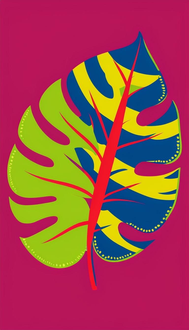 Vibrant Tropical Leaf Graphic Illustration on Magenta Background Mobile Wallpaper