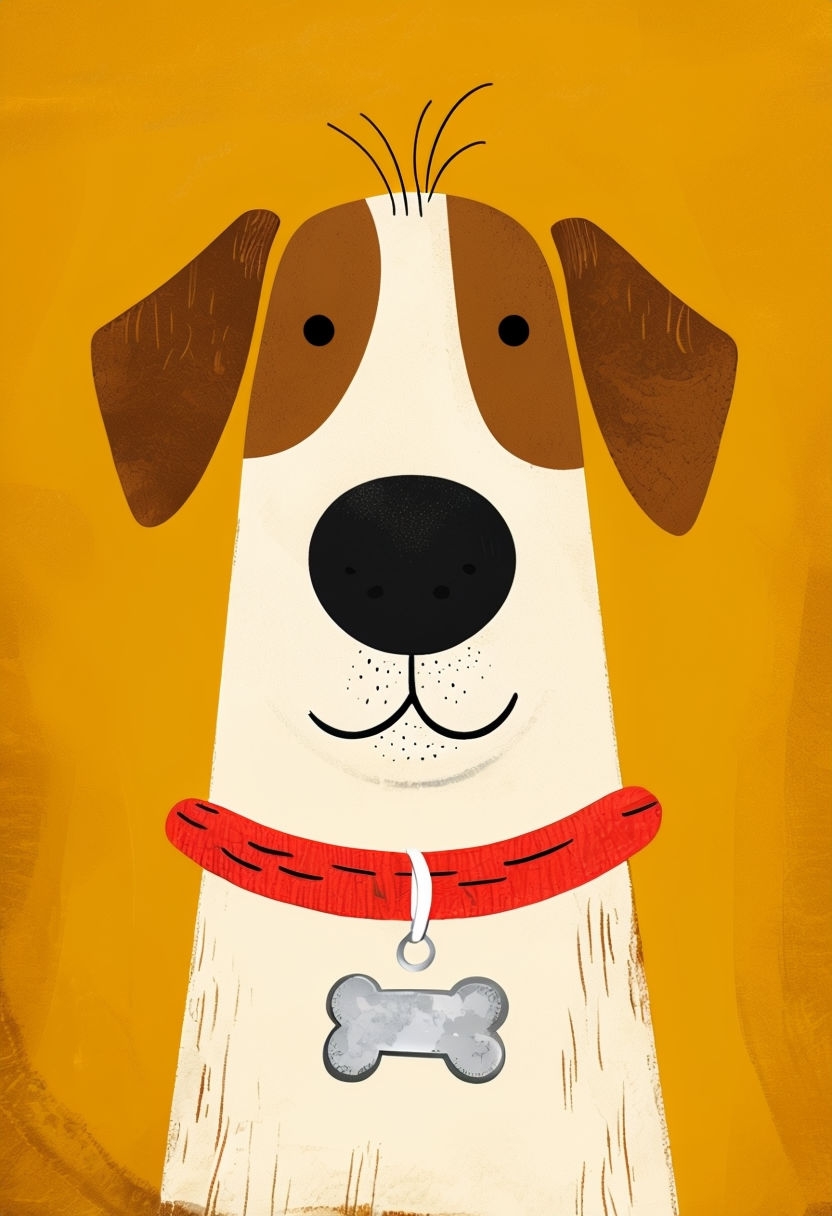 Cheerful Cartoon Dog Illustration on Golden Background Art