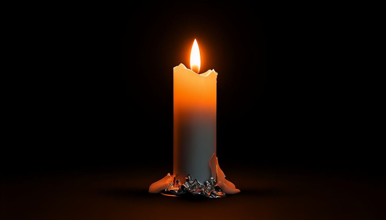 Serene White Candle in Dark Minimalist Background Image for Virtual Backgrounds