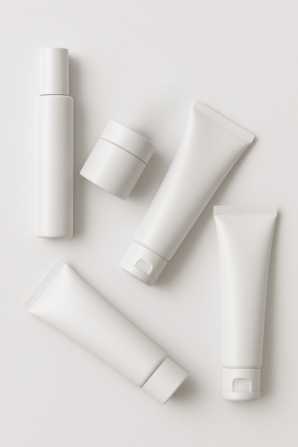 Minimalist White Cosmetic Bottles Arrangement Mockup