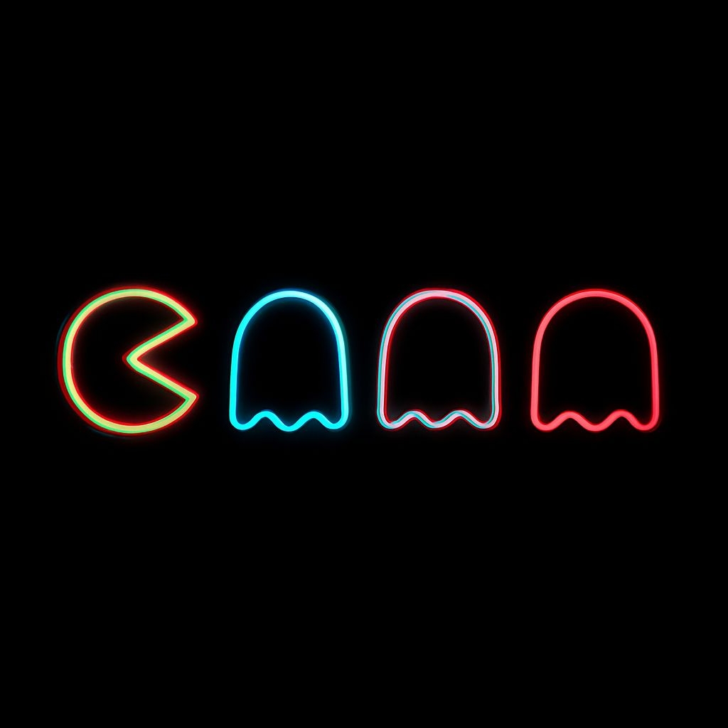 Neon Arcade Game Icons Digital Art Illustration