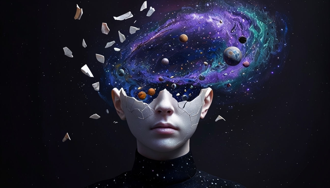 Surreal Cracked Porcelain Universe Digital Art Portrait