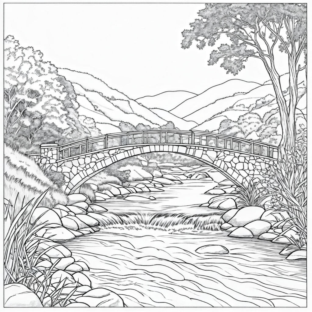 River scene coloring page by Razak Abdullah - Playground