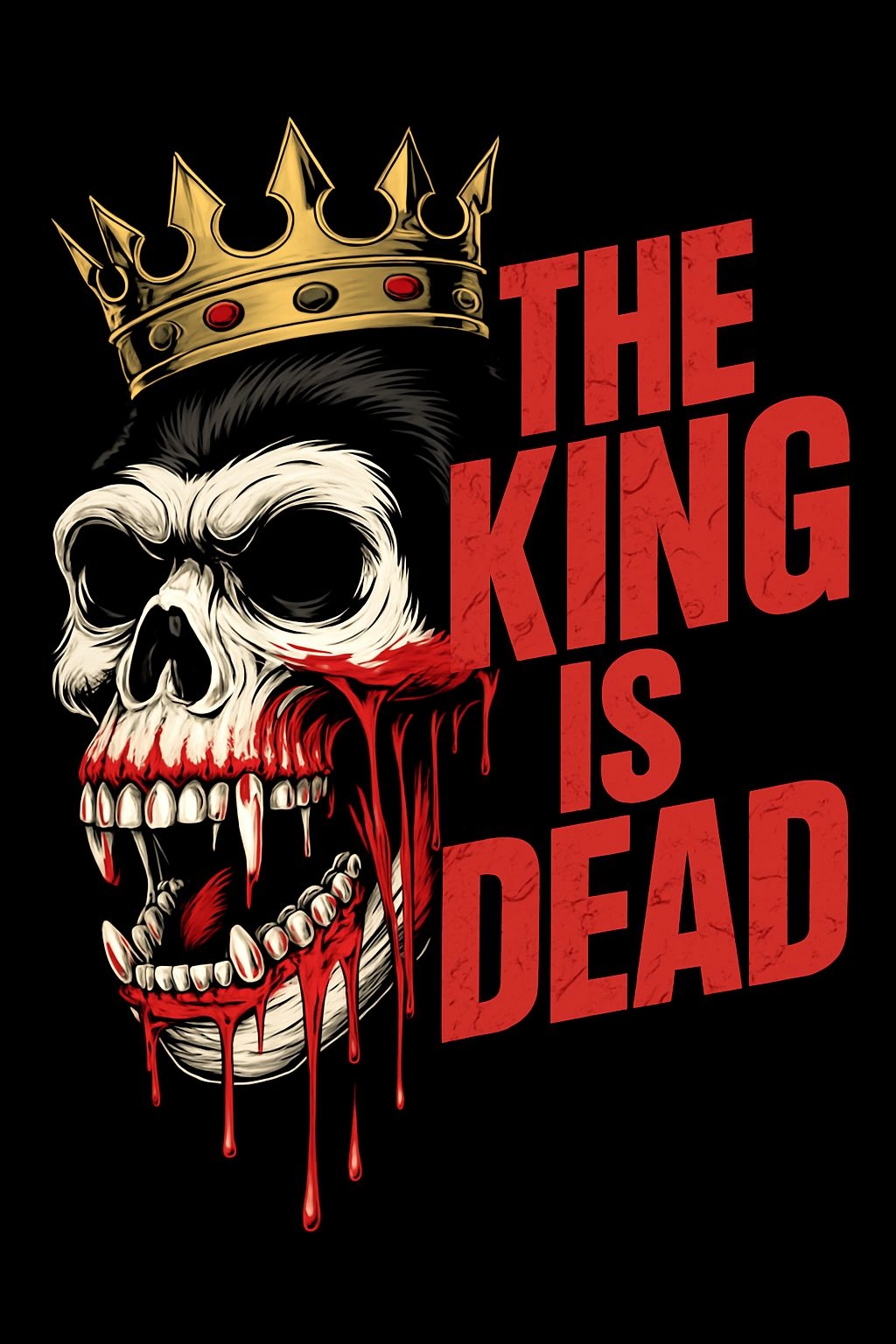 Aggressive Skull with Crown and 'The King is Dead' T-Shirt