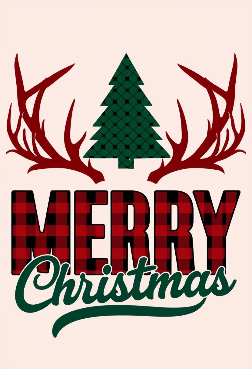 Festive Merry Christmas Design with Buffalo Check Pattern Poster