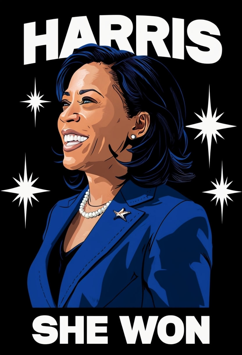 Joyful Kamala Harris Vector Art with Celebratory Elements Social Media Post