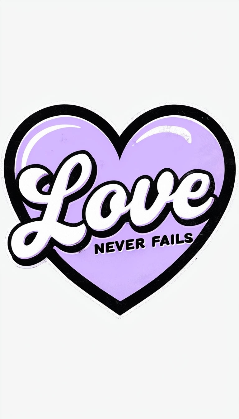 Vibrant Lilac Heart with Love Never Fails Pop Art Poster