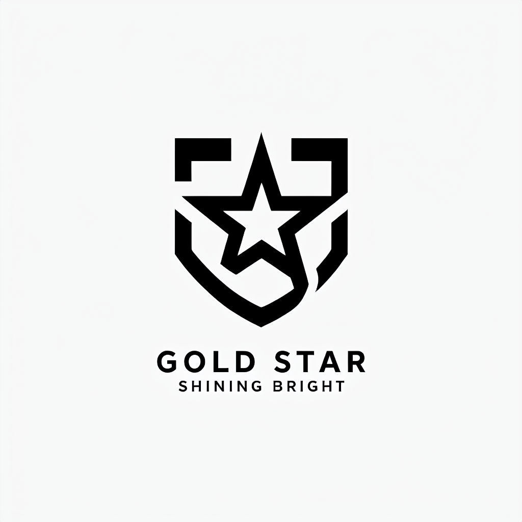 Minimalist Black Gold Star Shield Logo Design for Hats