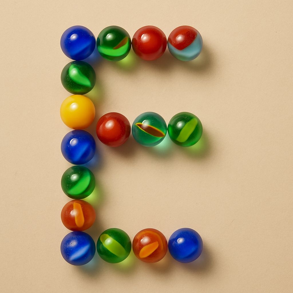 Colorful Glass Marbles Arrangement Forming Letter E Monogram