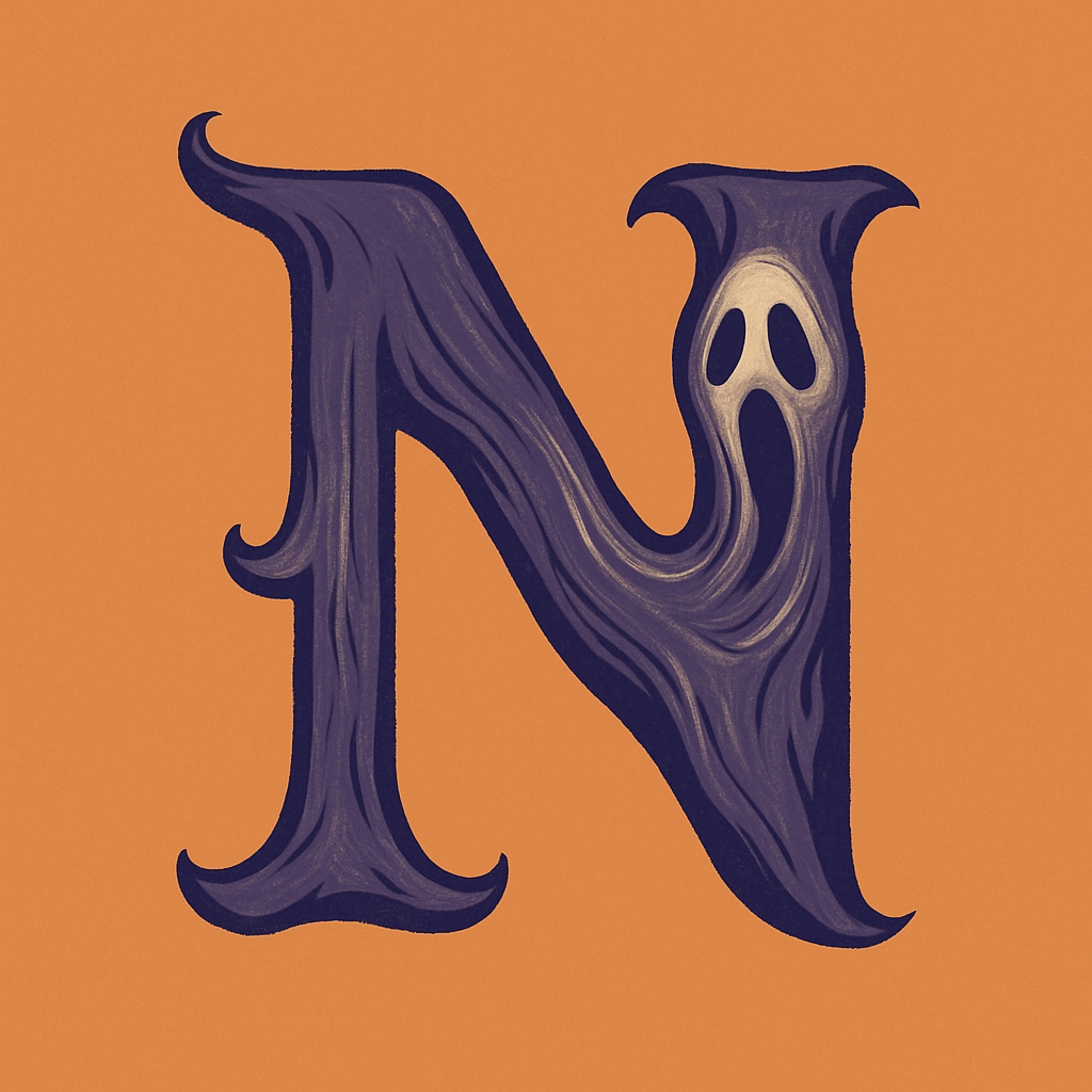 Eerie Dark Purple Ghostly N Monogram Illustration