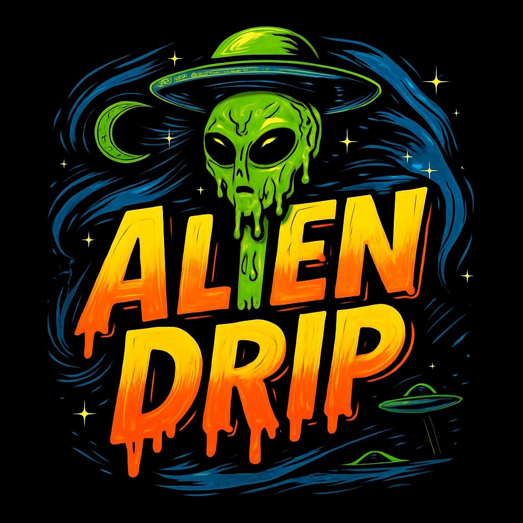 Vibrant Alien Drip Digital Art with UFO Hat T-Shirt