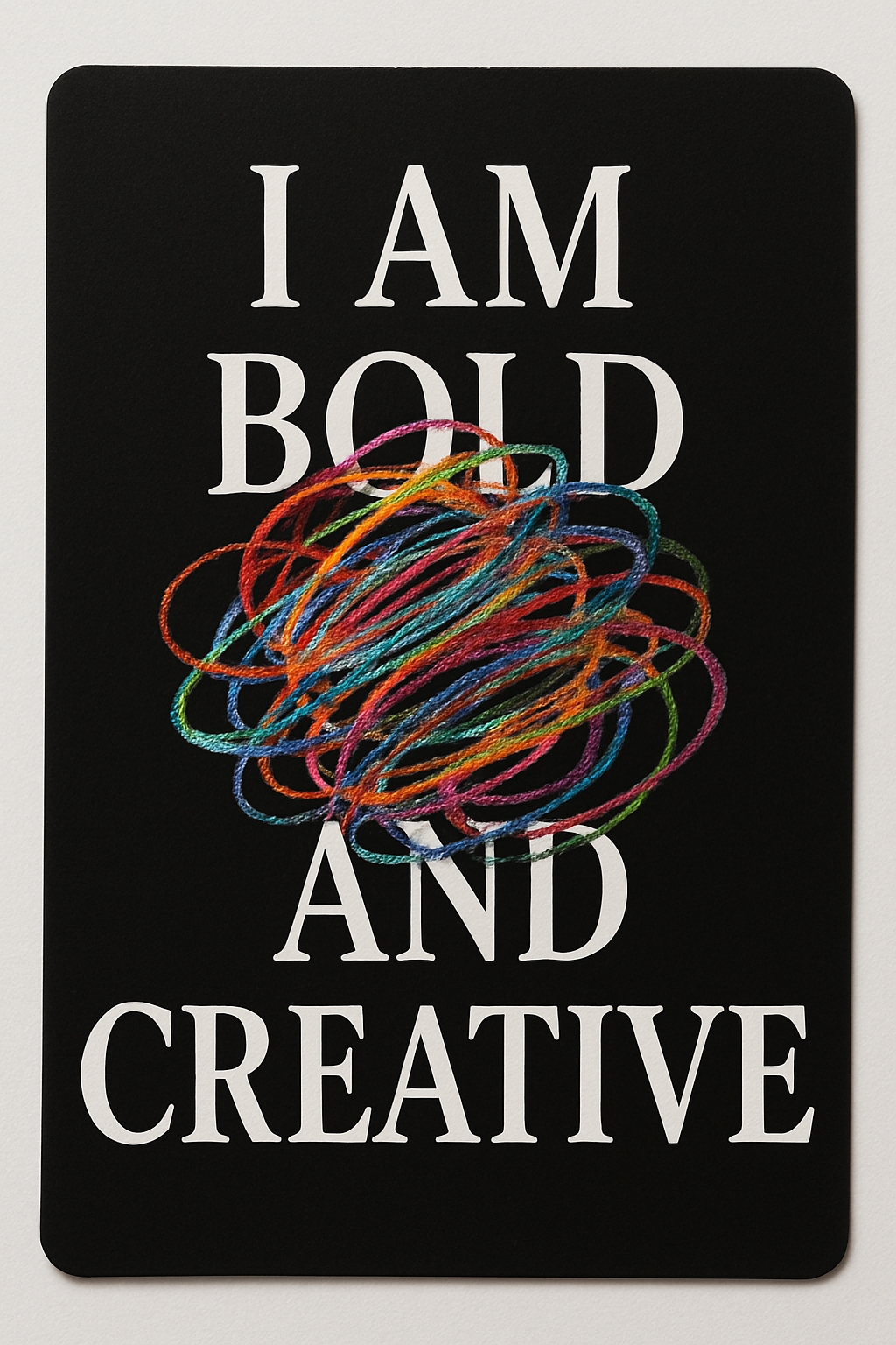 Bold and Creative Motivational Poster with Colorful Yarn Design Cards & Invites