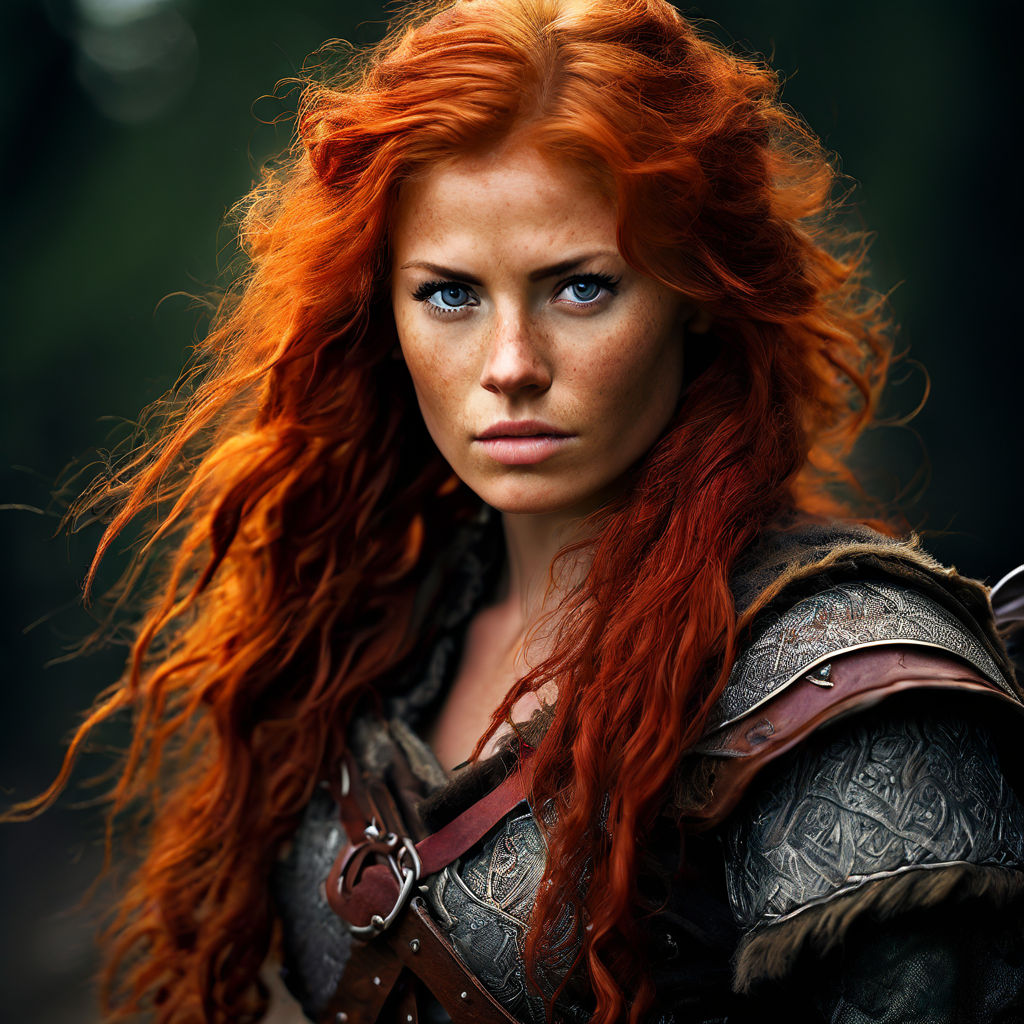 a viking woman with red hair